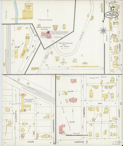 Sanborn Fire Insurance Map from Valparaiso, Porter County, Indiana (1905), Sheet #0017 - Complete Map Set gallery image, historic Sanborn map, vintage wall art, Indiana Indiana