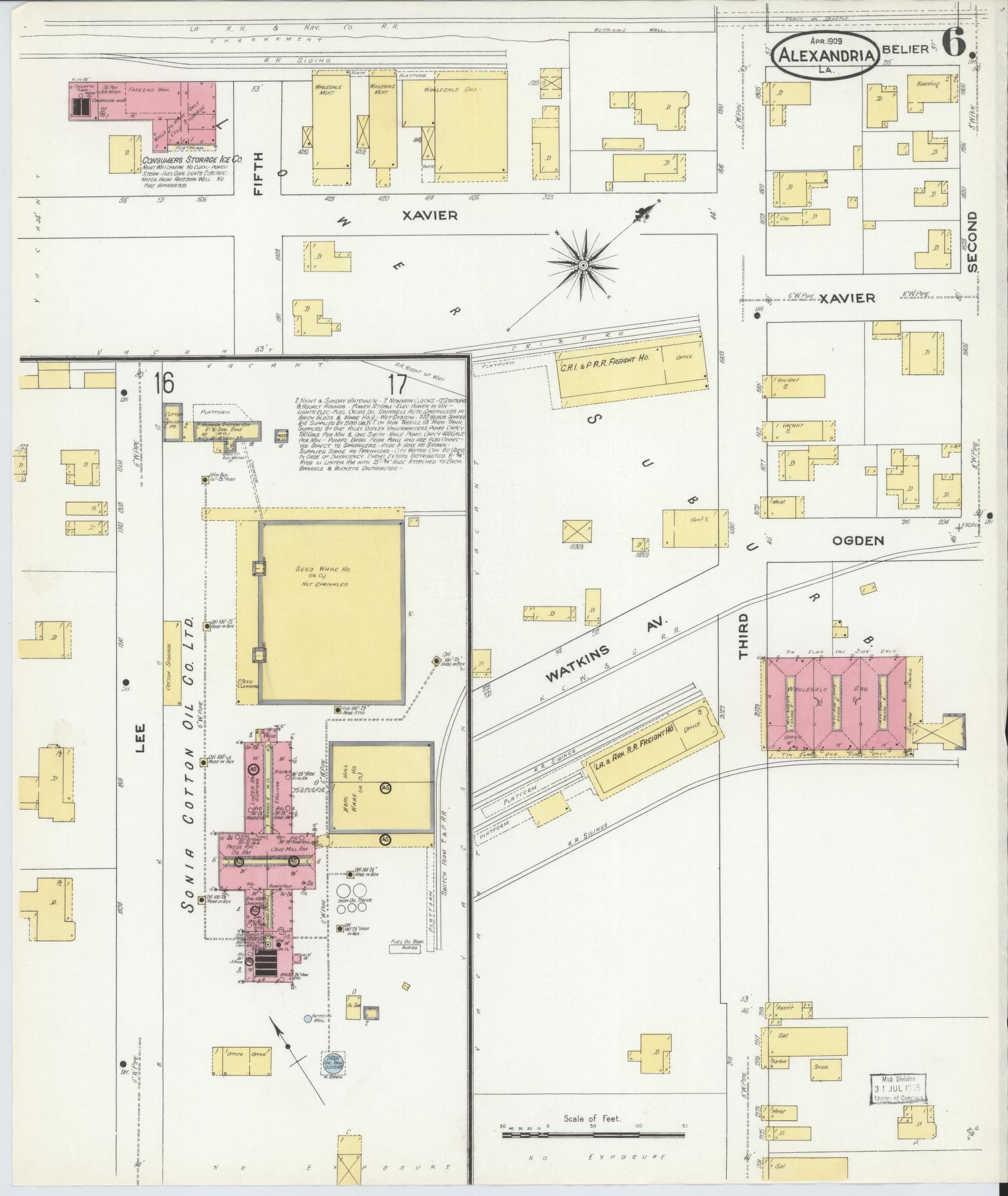 Sanborn Fire Insurance Map from Alexandria, Rapides Parish, Louisiana (1909), Sheet #0006 - Historic Sanborn Fire Insurance Map Print, vintage old map wall art, antique decor, genealogy gift, Louisiana Louisiana map