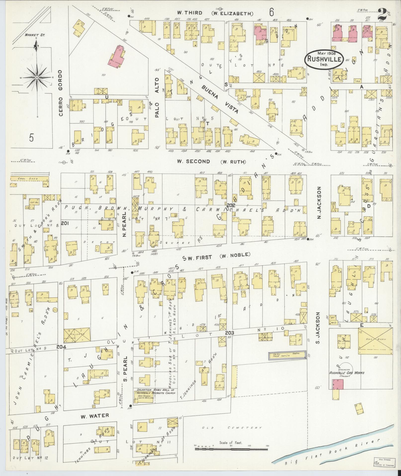 Sanborn Fire Insurance Map from Rushville, Rush County, Indiana (1908), Sheet #0002 - Historic Sanborn Fire Insurance Map Print, vintage old map wall art, antique decor, genealogy gift, Indiana Indiana map