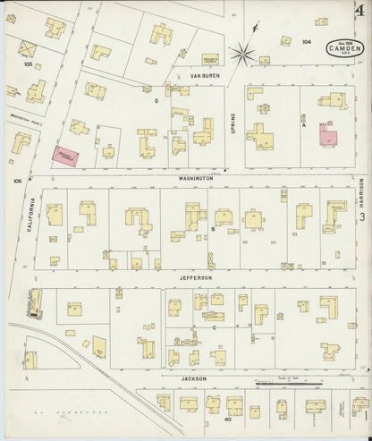 Sanborn Fire Insurance Map from Camden, Ouachita County, Arkansas (1896), Sheet #0004 - Complete Map Set gallery image, historic Sanborn map, vintage wall art, Arkansas Arkansas
