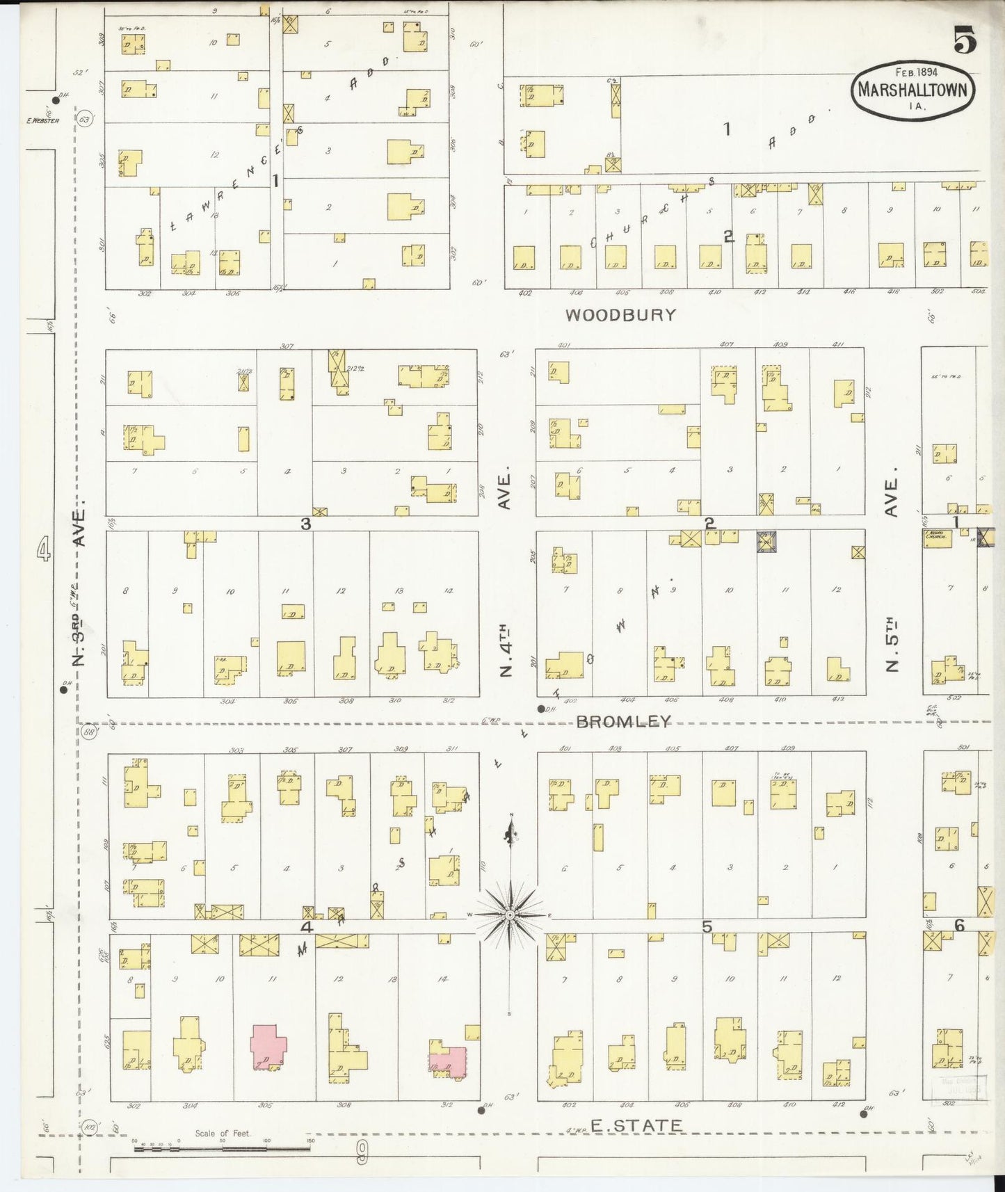 Sanborn Fire Insurance Map from Marshalltown, Marshall County, Iowa (1894), Sheet #0005 - Historic Sanborn Fire Insurance Map Print