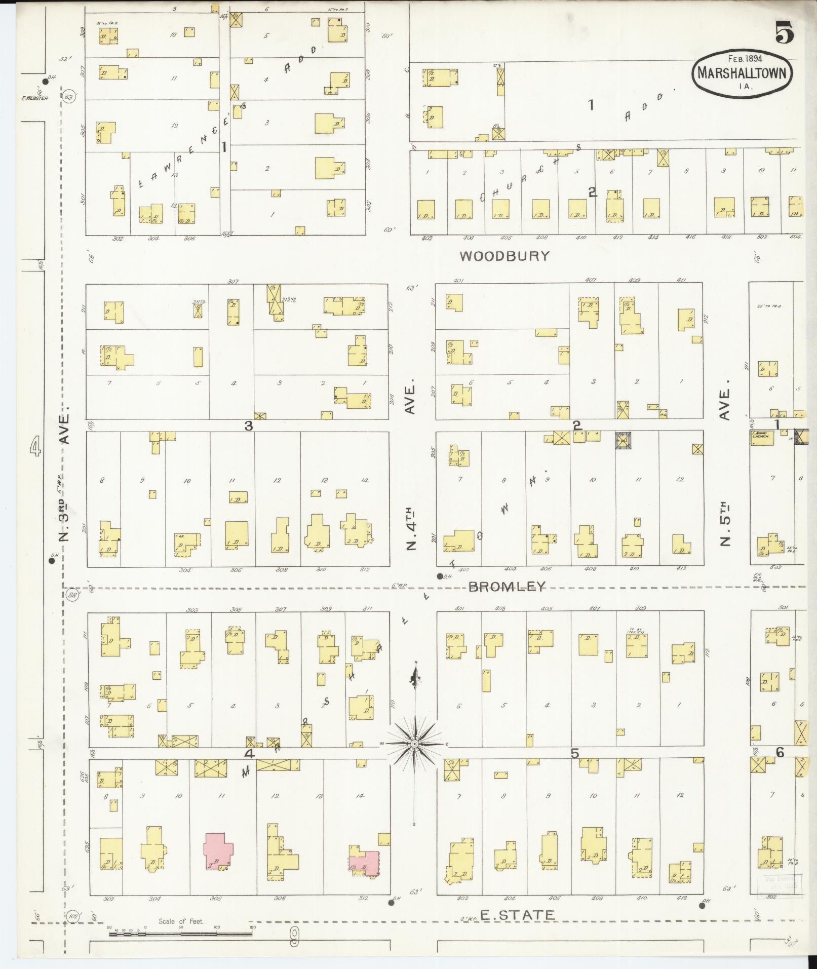 Sanborn Fire Insurance Map from Marshalltown, Marshall County, Iowa (1894), Sheet #0005 - Historic Sanborn Fire Insurance Map Print