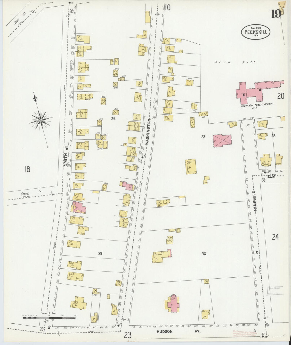 Sanborn Fire Insurance Map from Peekskill, Westchester County, New York (1900), Sheet #0019 - Historic Sanborn Fire Insurance Map Print, vintage old map wall art, antique decor, genealogy gift, New York New York map