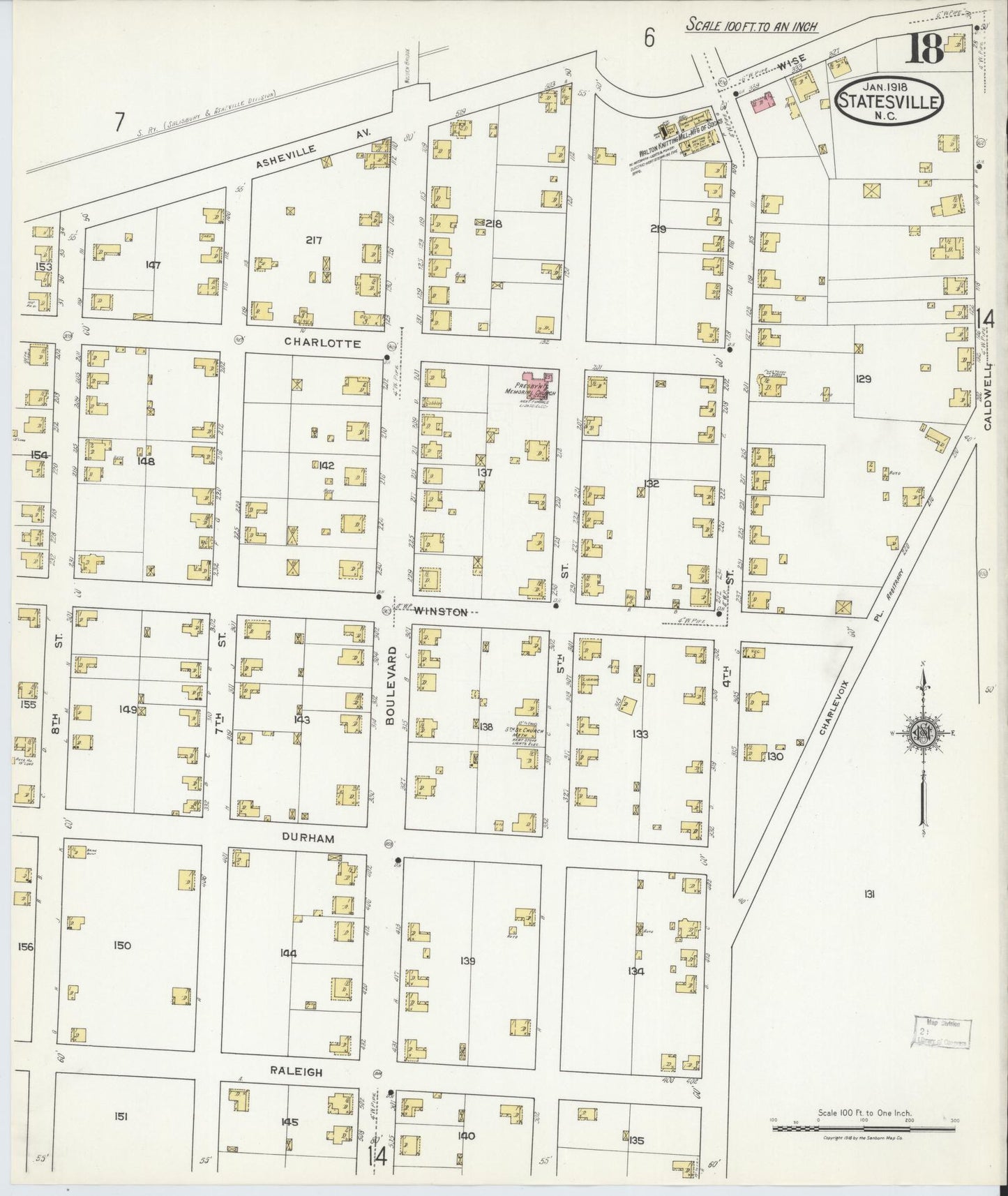 Sanborn Fire Insurance Map from Statesville, Iredell County, North Carolina (1918), Sheet #0018 - Complete Map Set gallery image, historic Sanborn map, vintage wall art, North Carolina North Carolina