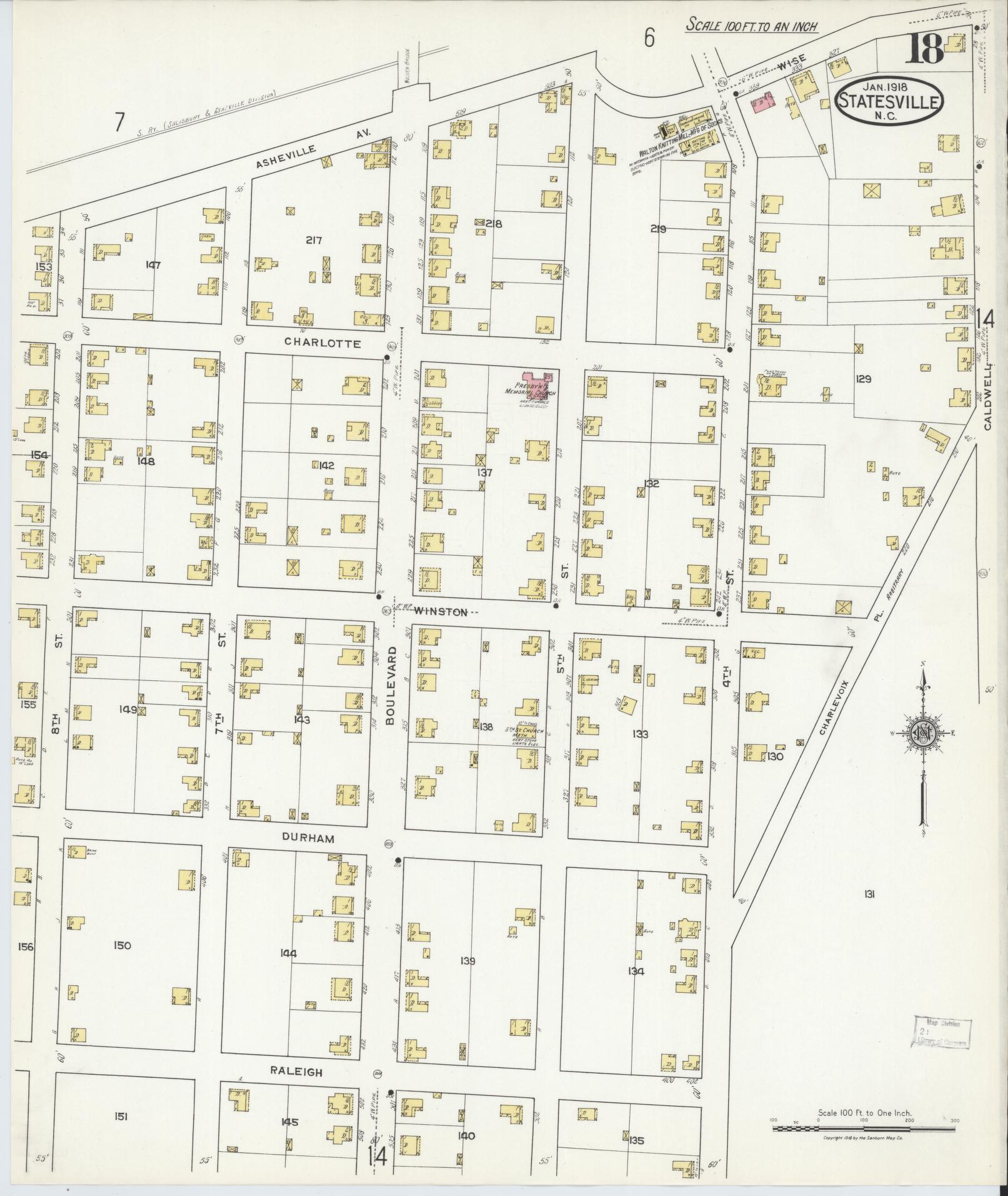 Sanborn Fire Insurance Map from Statesville, Iredell County, North Carolina (1918), Sheet #0018 - Complete Map Set gallery image, historic Sanborn map, vintage wall art, North Carolina North Carolina
