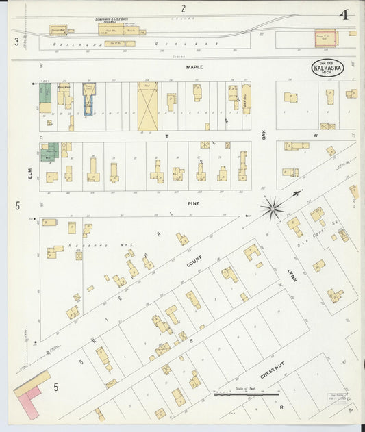 Sanborn Fire Insurance Map from Kalkaska, Kalkaska County, Michigan (1909), Sheet #0004 - Historic Sanborn Fire Insurance Map Print, vintage old map wall art, antique decor, genealogy gift, Michigan Michigan map
