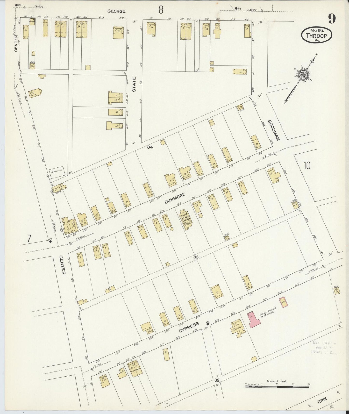 Sanborn Fire Insurance Map from Throop, Lackawanna County, Pennsylvania (1912), Sheet #0009 - Complete Map Set gallery image, historic Sanborn map, vintage wall art, Pennsylvania Pennsylvania