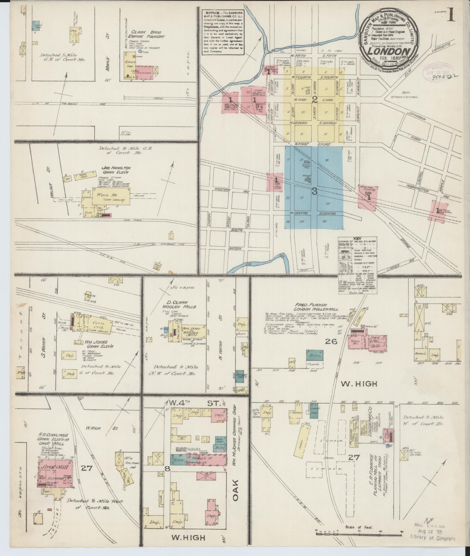Sanborn Fire Insurance Map from London, Madison County, Ohio (1885), Sheet #0001 - Complete Map Set gallery image, historic Sanborn map, vintage wall art, Ohio Ohio