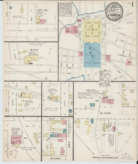 Sanborn Fire Insurance Map from London, Madison County, Ohio (1885), Sheet #0001 - Complete Map Set gallery image, historic Sanborn map, vintage wall art, Ohio Ohio