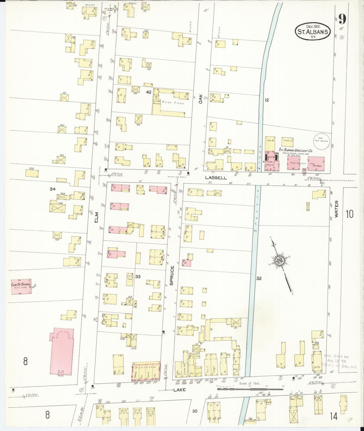 Sanborn Fire Insurance Map from Saint Albans, Franklin County, Vermont (1912), Sheet #0009 - Historic Sanborn Fire Insurance Map Print, vintage old map wall art, antique decor, genealogy gift, Vermont Vermont map