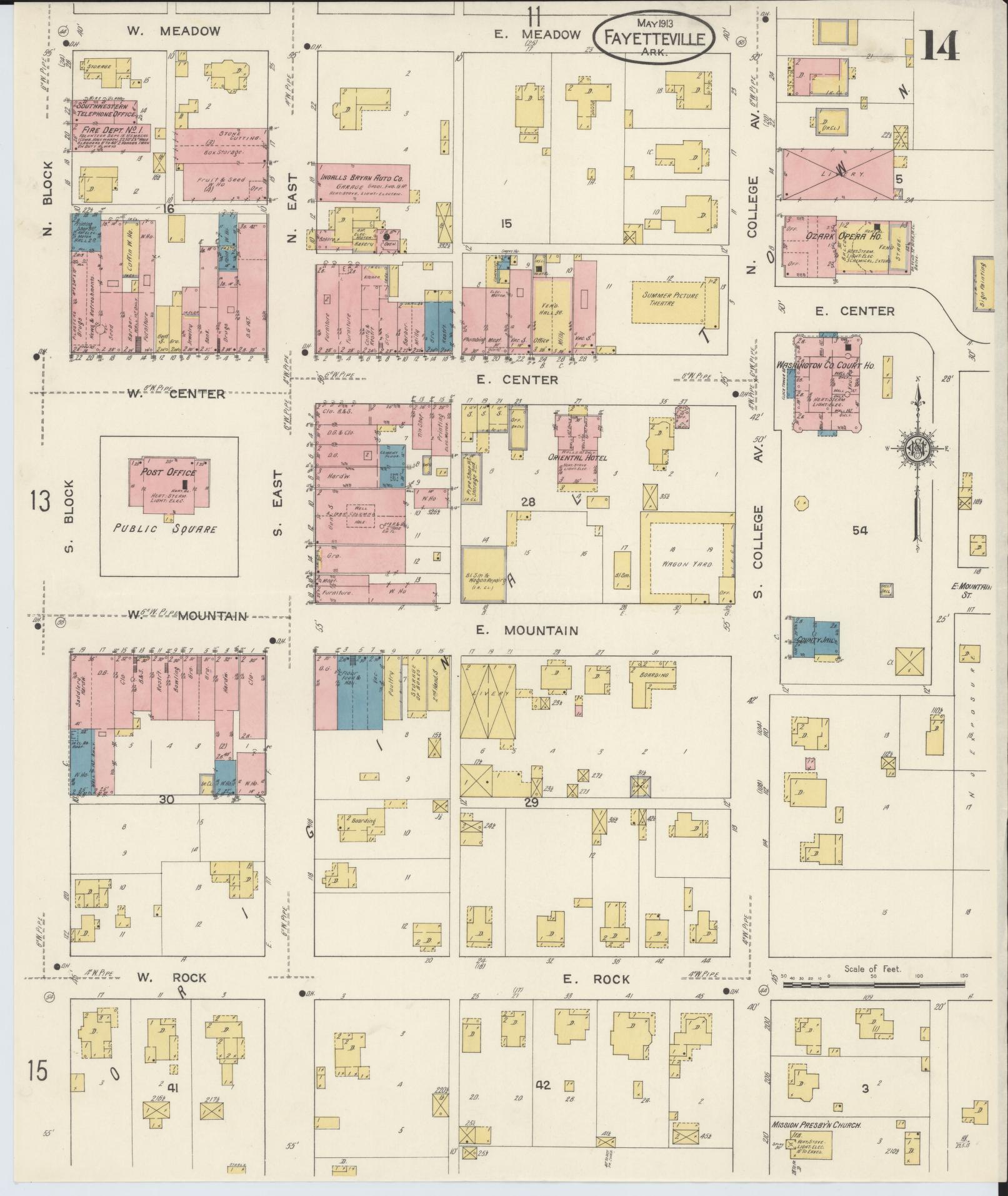 Sanborn Fire Insurance Map from Fayetteville, Washington County, Arkansas (1913), Sheet #0014 - Complete Map Set gallery image, historic Sanborn map, vintage wall art, Arkansas Arkansas