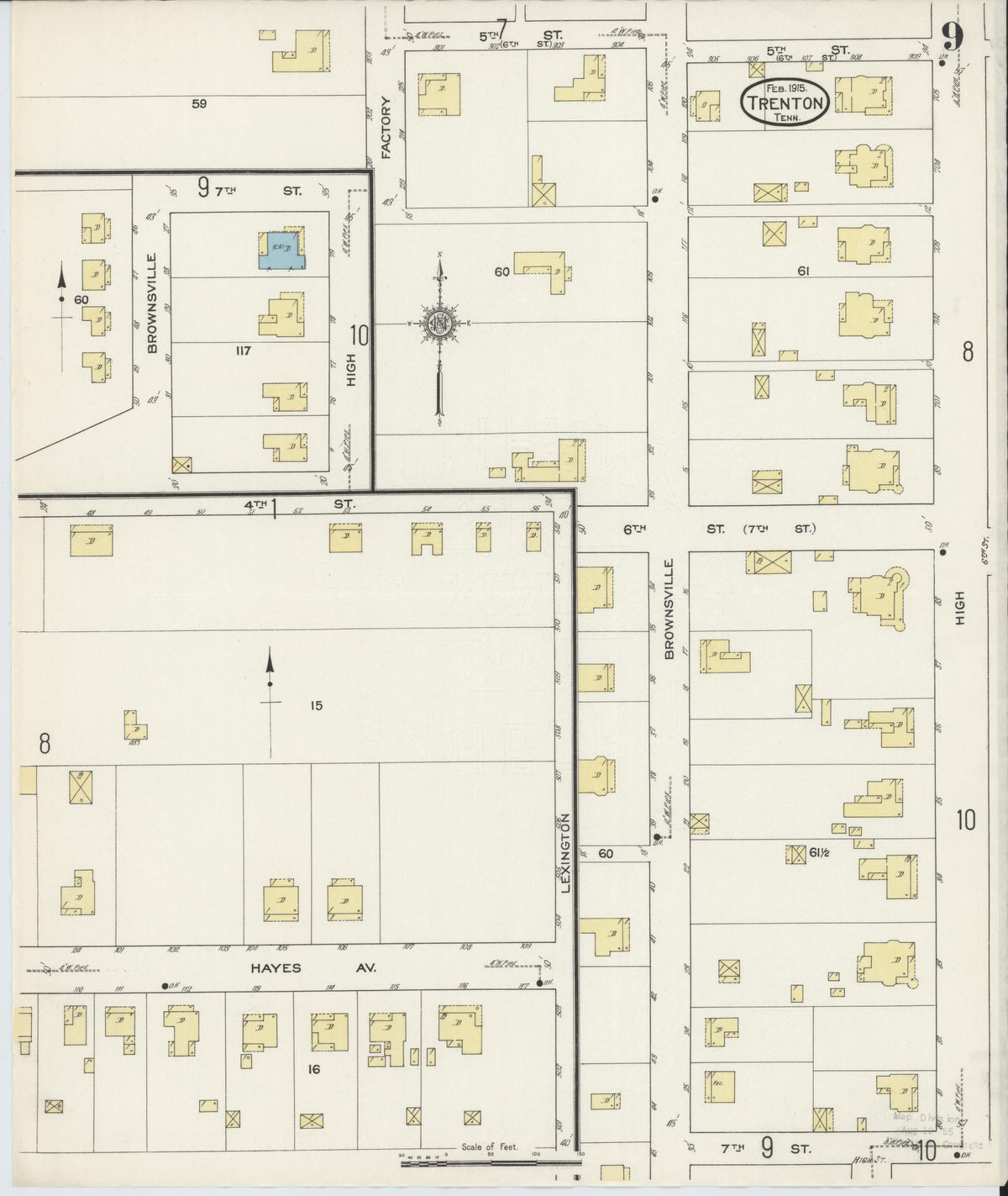 Sanborn Fire Insurance Map from Trenton, Gibson County, Tennessee (1915), Sheet #0009 - Complete Map Set gallery image, historic Sanborn map, vintage wall art, Tennessee Tennessee