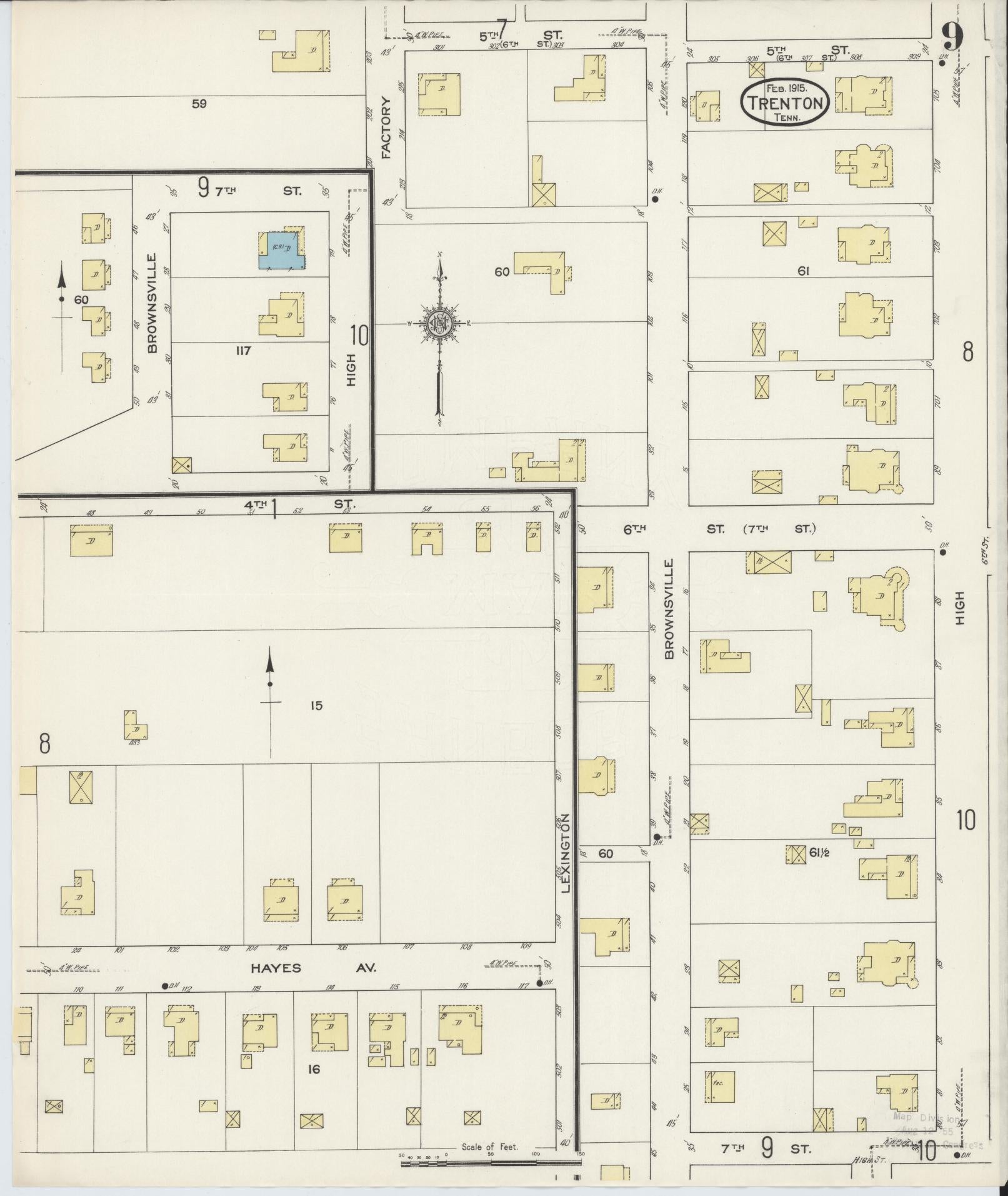 Sanborn Fire Insurance Map from Trenton, Gibson County, Tennessee (1915), Sheet #0009 - Complete Map Set gallery image, historic Sanborn map, vintage wall art, Tennessee Tennessee