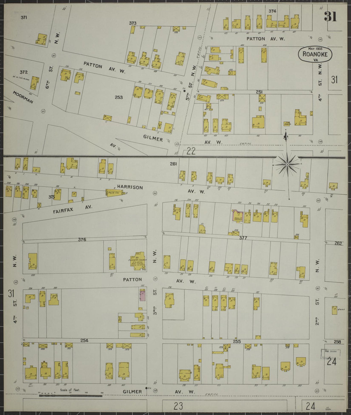 Sanborn Fire Insurance Map from Roanoke, Independent Cities, Virginia (1903), Sheet #0031 - Complete Map Set gallery image, historic Sanborn map, vintage wall art, Virginia Virginia