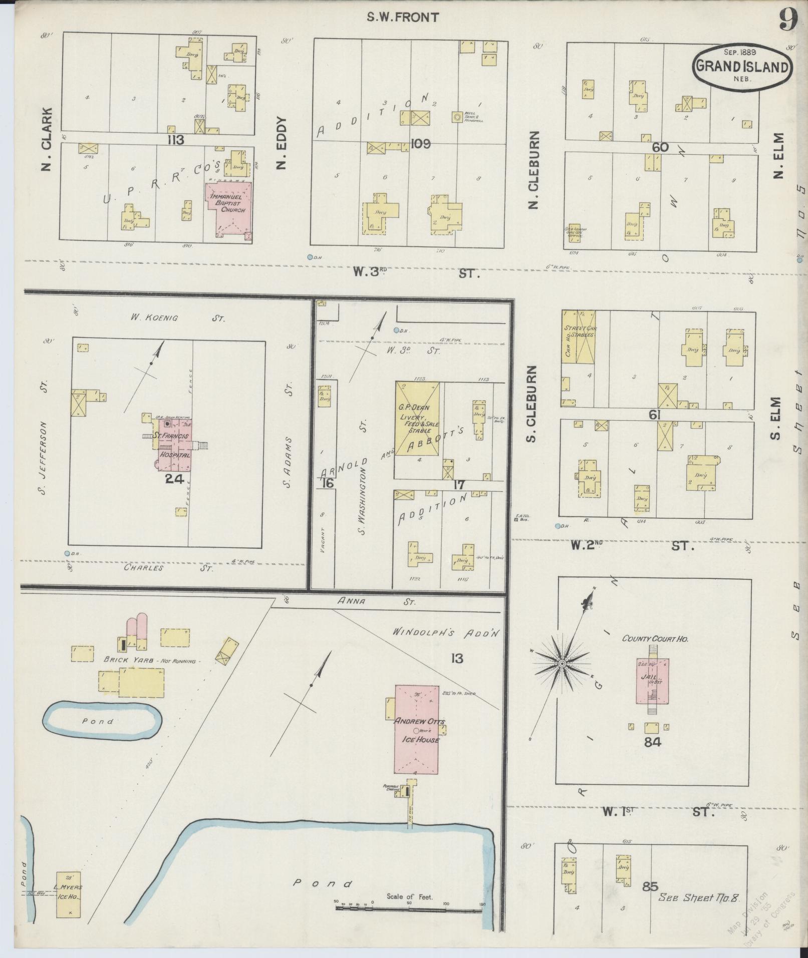Sanborn Fire Insurance Map from Grand Island, Hall County, Nebraska (1889), Sheet #0009 - Complete Map Set gallery image, historic Sanborn map, vintage wall art, Nebraska Nebraska