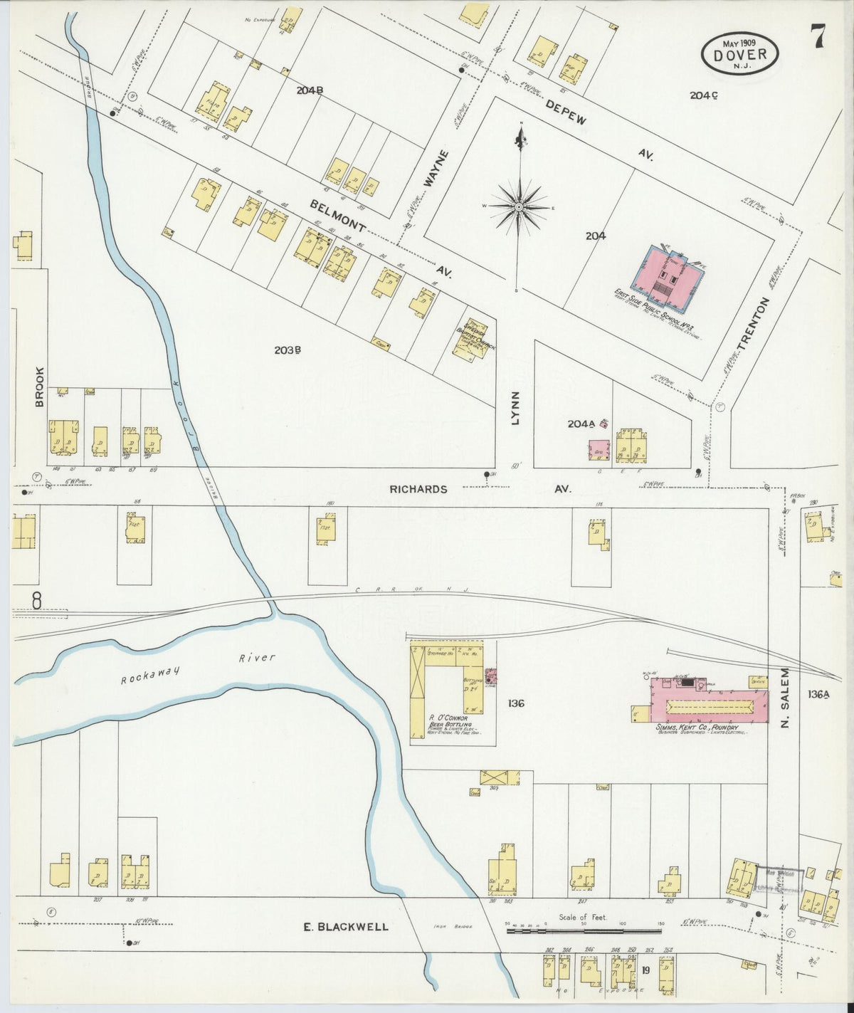 Sanborn Fire Insurance Map from Dover, Morris County, New Jersey (1909), Sheet #0007 - Complete Map Set gallery image, historic Sanborn map, vintage wall art, New Jersey New Jersey