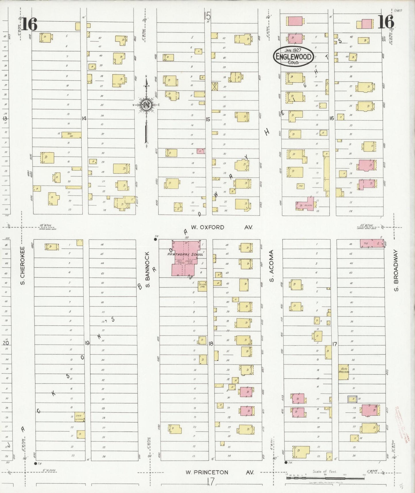 Sanborn Fire Insurance Map from Englewood, Arapahoe County, Colorado (1927), Sheet #0016 - Complete Map Set gallery image, historic Sanborn map, vintage wall art, Colorado Colorado