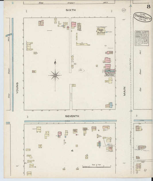 Sanborn Fire Insurance Map from Ogden, Weber County, Utah (1884), Sheet #0008 - Historic Sanborn Fire Insurance Map Print, vintage old map wall art, antique decor, genealogy gift, Utah Utah map