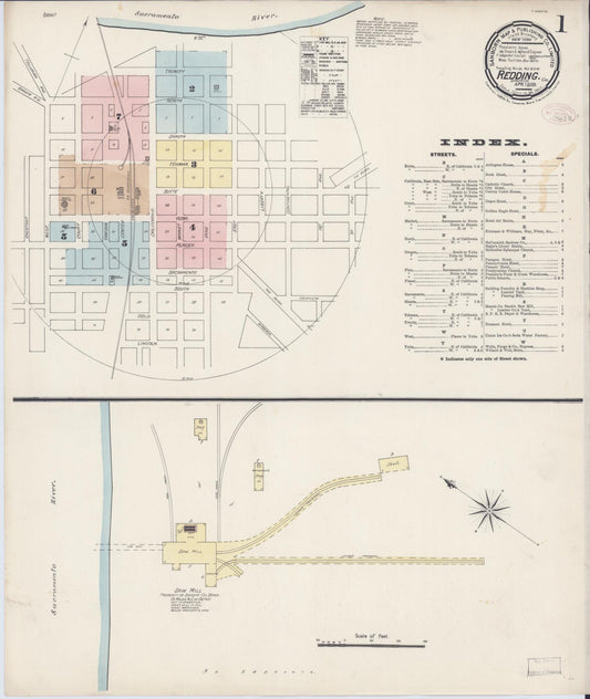 Sanborn Fire Insurance Map from Redding, Shasta County, California (1889), Sheet #0001 - Complete Map Set gallery image, historic Sanborn map, vintage wall art, California California