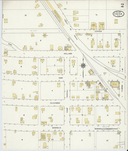 Sanborn Fire Insurance Map from Cocoa, Brevard County, Florida (1919), Sheet #0002 - Historic Sanborn Fire Insurance Map Print, vintage old map wall art, antique decor, genealogy gift, Florida Florida map