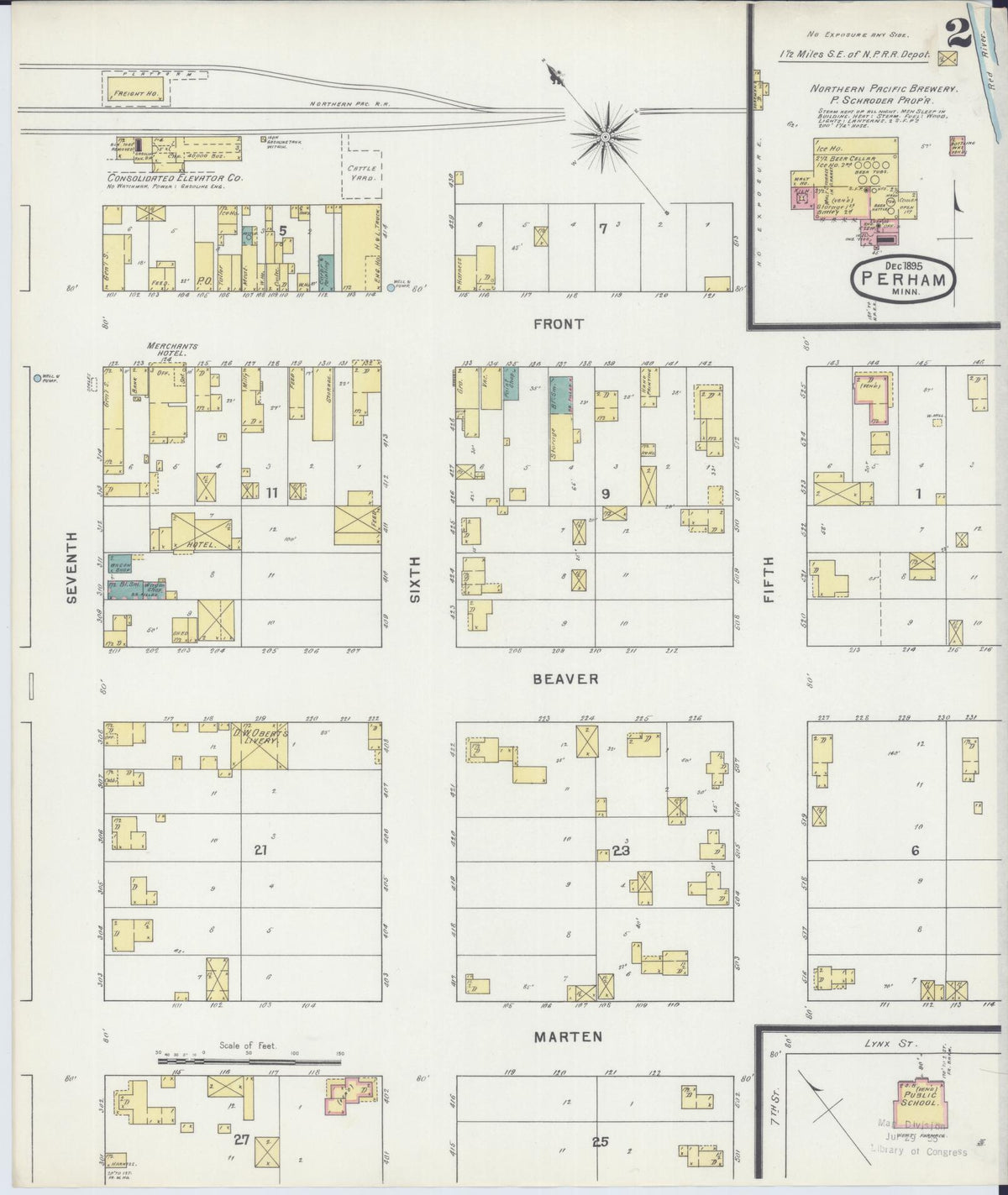 Sanborn Fire Insurance Map from Perham, Otter Tail County, Minnesota (1895), Sheet #0002 - Historic Sanborn Fire Insurance Map Print, vintage old map wall art, antique decor, genealogy gift, Minnesota Minnesota map