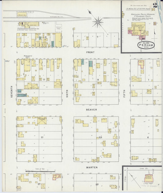 Sanborn Fire Insurance Map from Perham, Otter Tail County, Minnesota (1895), Sheet #0002 - Historic Sanborn Fire Insurance Map Print, vintage old map wall art, antique decor, genealogy gift, Minnesota Minnesota map