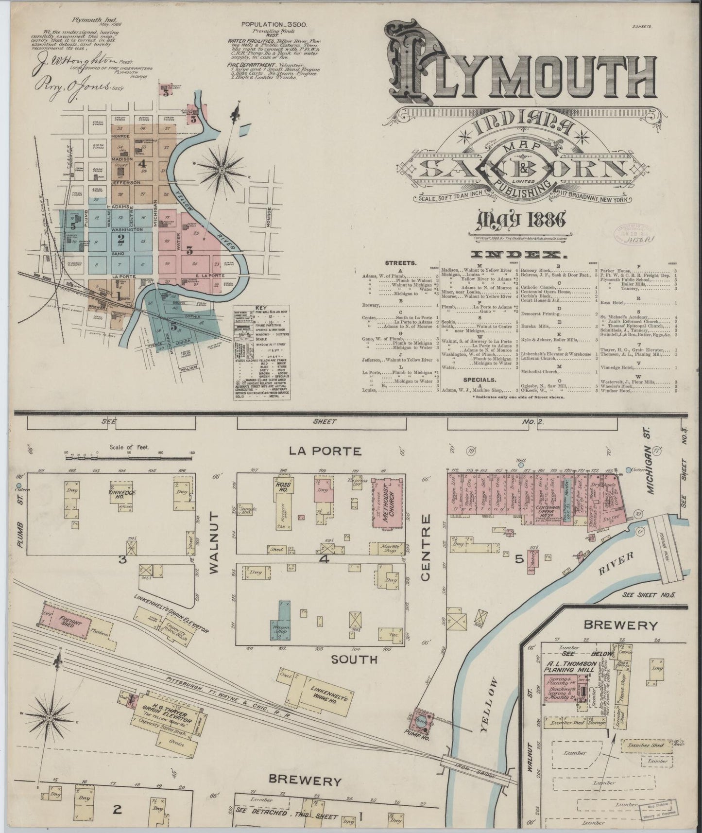 Sanborn Fire Insurance Map from Plymouth, Marhshall County, Indiana (1886), Sheet #0001 - Historic Sanborn Fire Insurance Map Print, vintage old map wall art, antique decor, genealogy gift, Indiana Indiana map