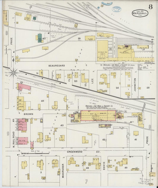 Sanborn Fire Insurance Map from Marshall, Harrison County, Texas (1894), Sheet #0008 - Historic Sanborn Fire Insurance Map Print, vintage old map wall art, antique decor, genealogy gift, Texas Texas map
