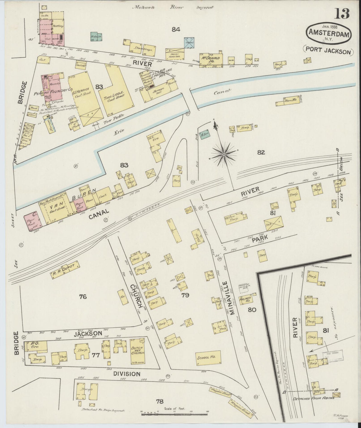 Sanborn Fire Insurance Map from Amsterdam, Montgomery County, New York (1888), Sheet #0013 - Complete Map Set gallery image, historic Sanborn map, vintage wall art, New York New York