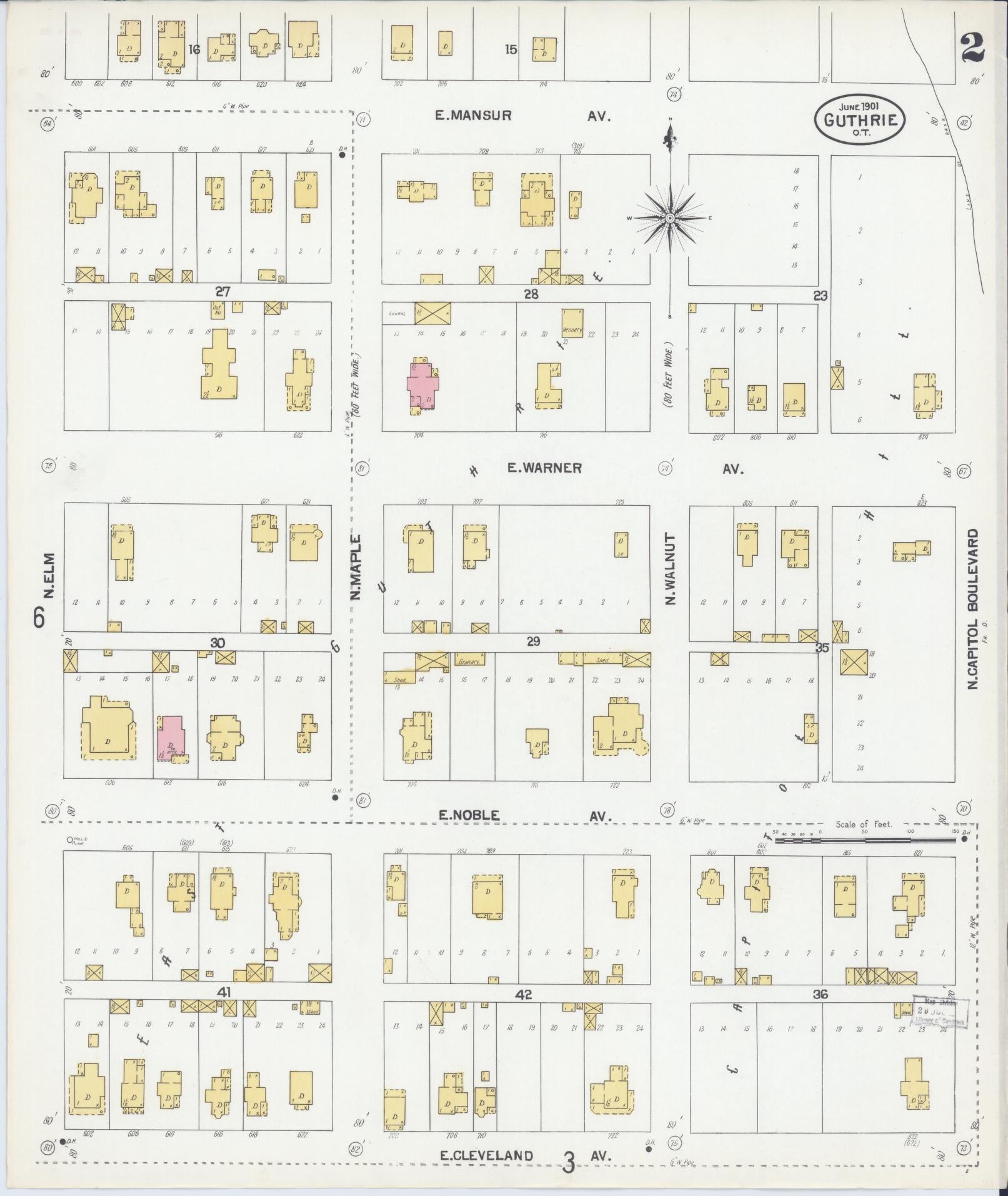 Sanborn Fire Insurance Map from Guthrie, Logan County, Oklahoma (1901), Sheet #0002 - Complete Map Set gallery image, historic Sanborn map, vintage wall art, Oklahoma Oklahoma