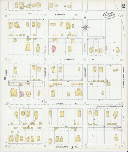Sanborn Fire Insurance Map from Guthrie, Logan County, Oklahoma (1901), Sheet #0002 - Complete Map Set gallery image, historic Sanborn map, vintage wall art, Oklahoma Oklahoma