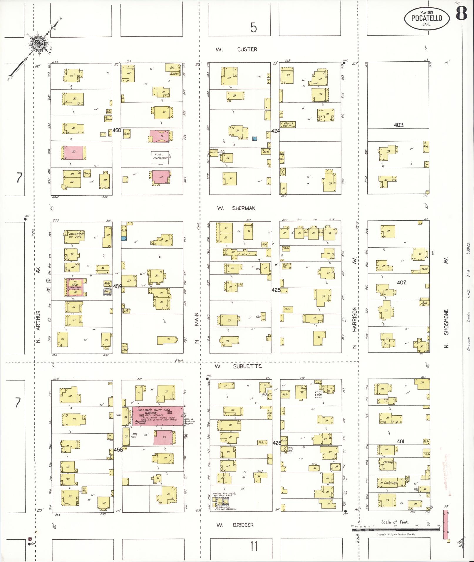 Sanborn Fire Insurance Map from Pocatello, Bannock County, Idaho (1921), Sheet #0008 - Complete Map Set gallery image, historic Sanborn map, vintage wall art, Idaho Idaho