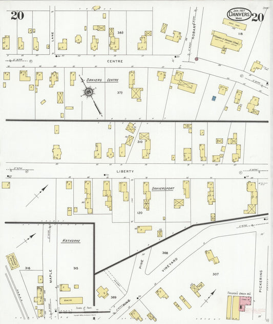 Sanborn Fire Insurance Map from Danvers, Essex County, Massachusetts (1927), Sheet #0020 - Historic Sanborn Fire Insurance Map Print, vintage old map wall art, antique decor, genealogy gift, Massachusetts Massachusetts map