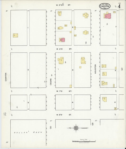 Sanborn Fire Insurance Map from Canyon, Randall County, Texas (1920), Sheet #0004 - Historic Sanborn Fire Insurance Map Print, vintage old map wall art, antique decor, genealogy gift, Texas Texas map