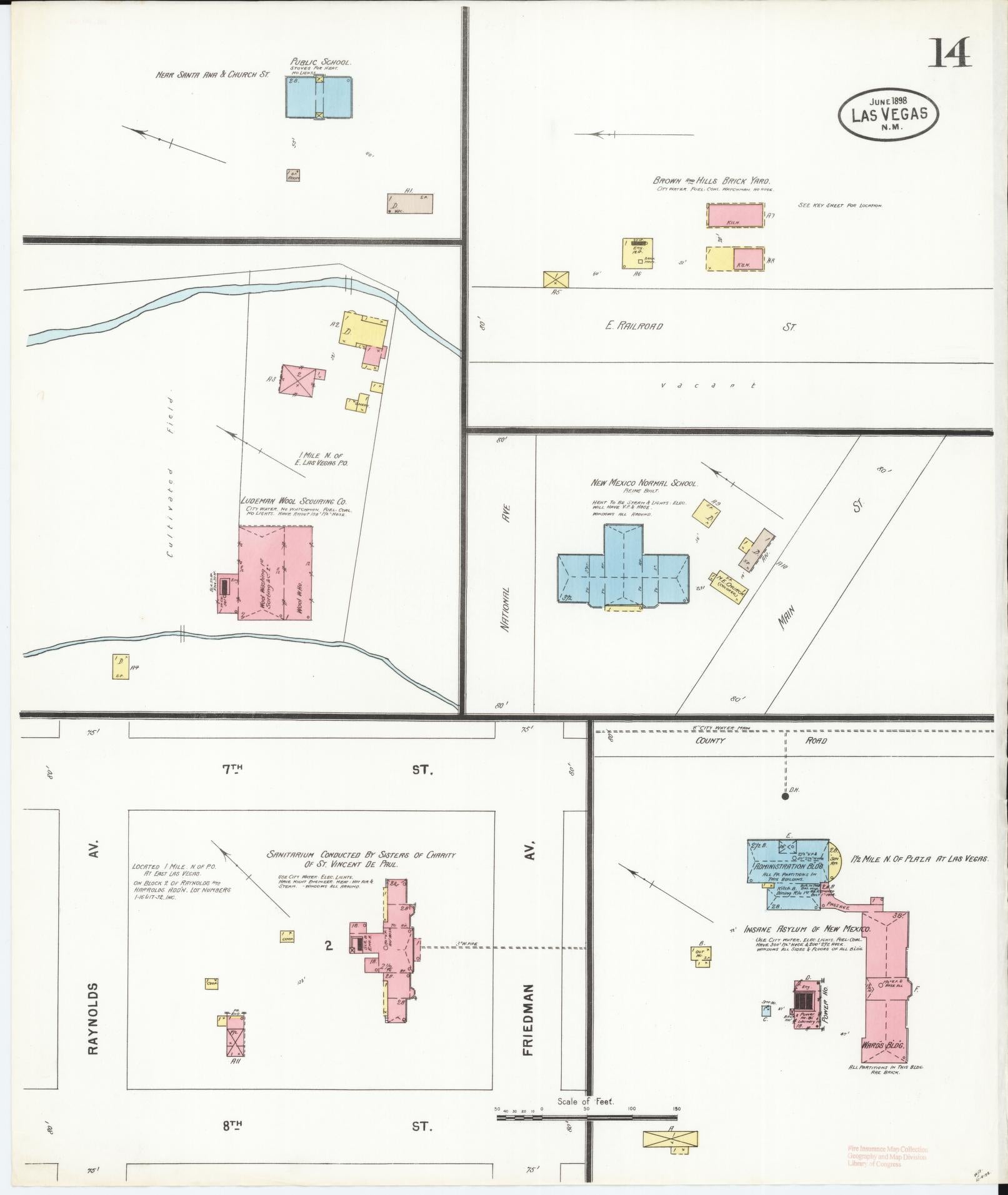 Sanborn Fire Insurance Map from Las Vegas, San Miguel County, New Mexico (1898), Sheet #0014 - Complete Map Set gallery image, historic Sanborn map, vintage wall art, New Mexico New Mexico