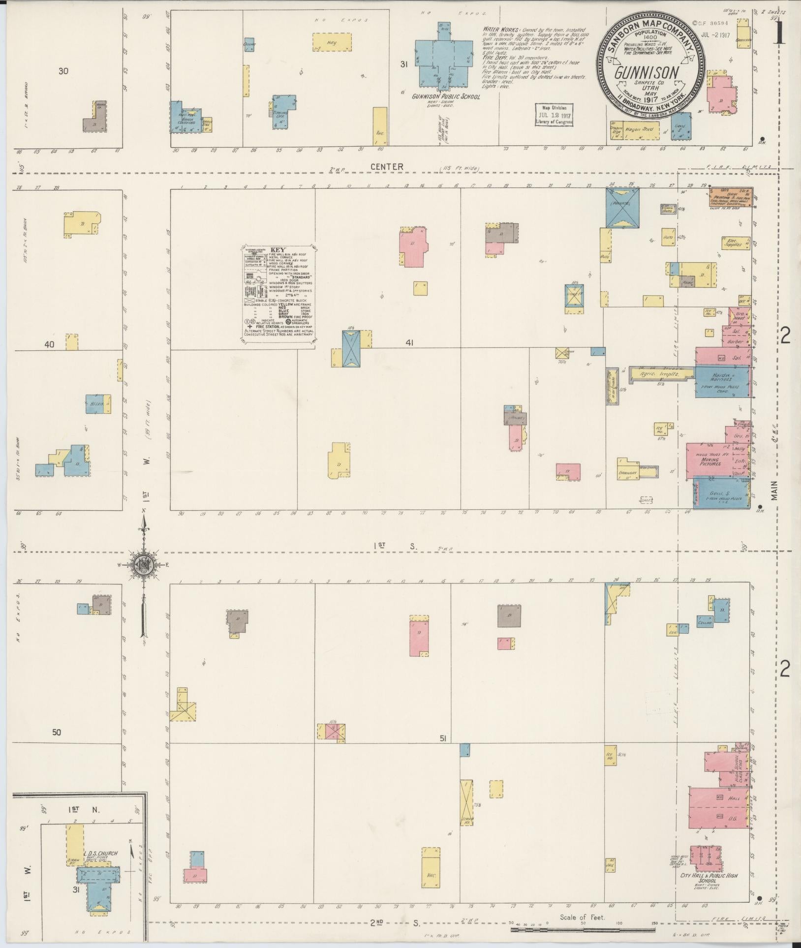 Sanborn Fire Insurance Map from Gunnison, Sanpette County, Utah (1917), Sheet #0001 - Historic Sanborn Fire Insurance Map Print, vintage old map wall art, antique decor, genealogy gift, Utah Utah map