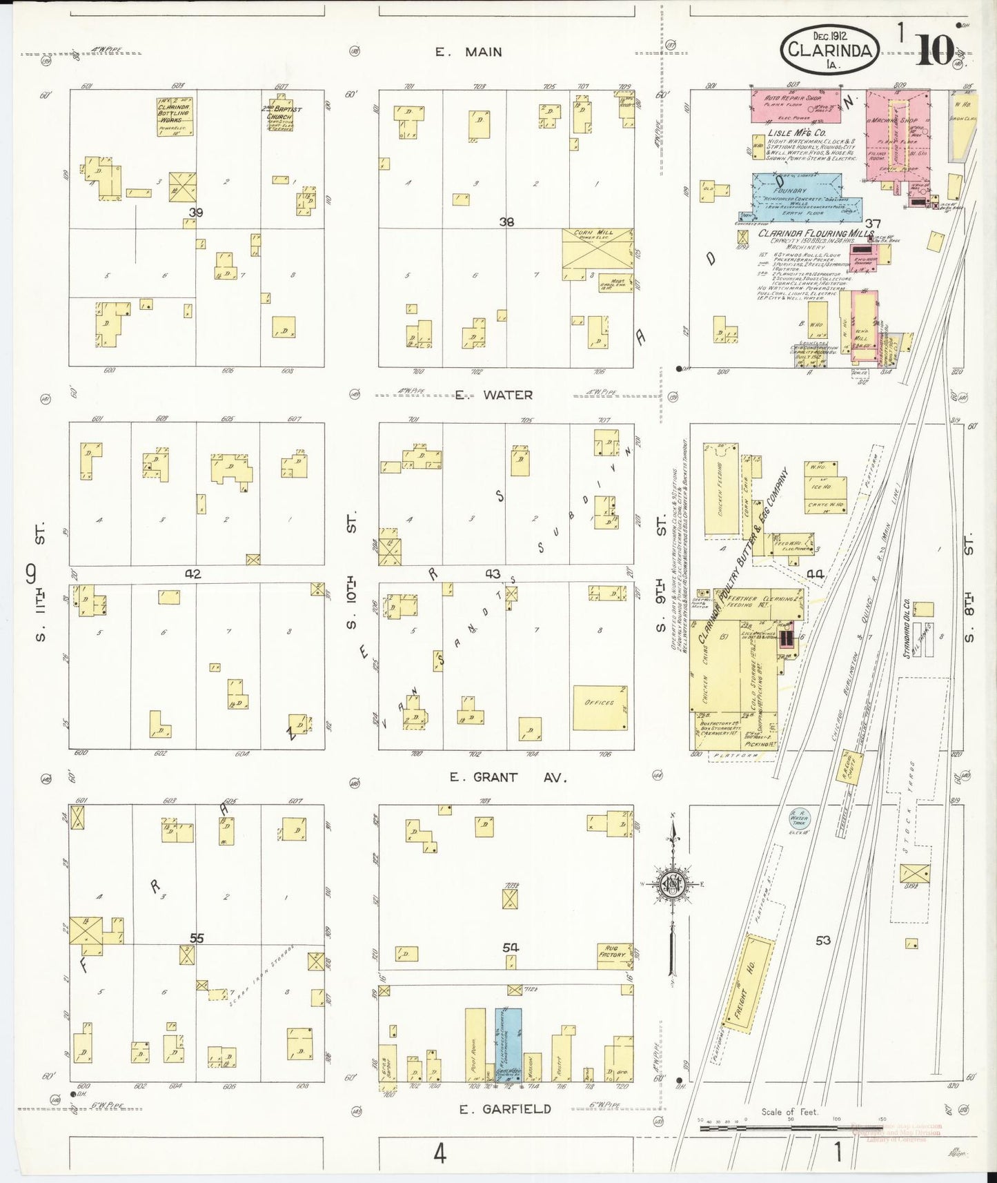 Sanborn Fire Insurance Map from Clarinda, Page County, Iowa (1912), Sheet #0010 - Historic Sanborn Fire Insurance Map Print, vintage old map wall art