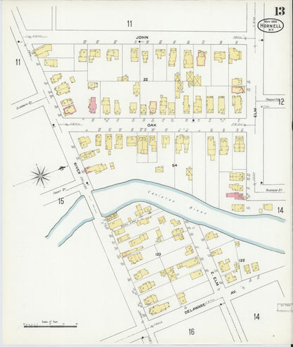 Sanborn Fire Insurance Map from Hornell, Steuben County, New York (1909), Sheet #0013 - Complete Map Set gallery image, historic Sanborn map, vintage wall art, New York New York