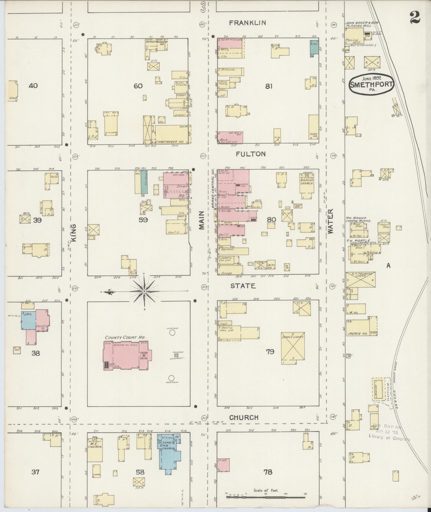 Sanborn Fire Insurance Map from Smethport, McKean County, Pennsylvania (1892), Sheet #0002 - Complete Map Set gallery image, historic Sanborn map, vintage wall art, Pennsylvania Pennsylvania