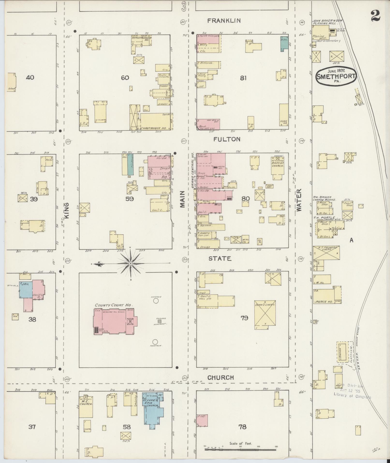 Sanborn Fire Insurance Map from Smethport, McKean County, Pennsylvania (1892), Sheet #0002 - Complete Map Set gallery image, historic Sanborn map, vintage wall art, Pennsylvania Pennsylvania