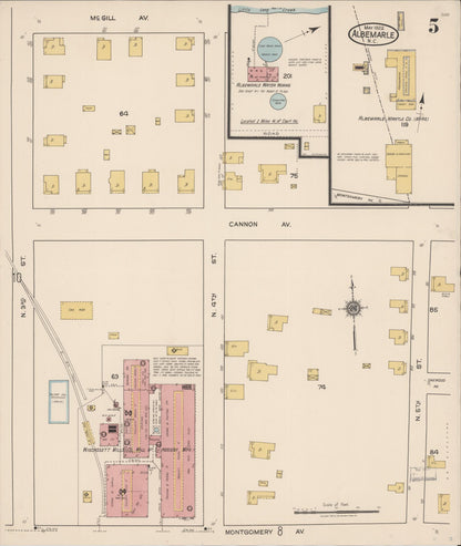 Sanborn Fire Insurance Map from Albemarle, Stanley County, North Carolina (1922), Sheet #0005 - Complete Map Set gallery image, historic Sanborn map, vintage wall art, North Carolina North Carolina