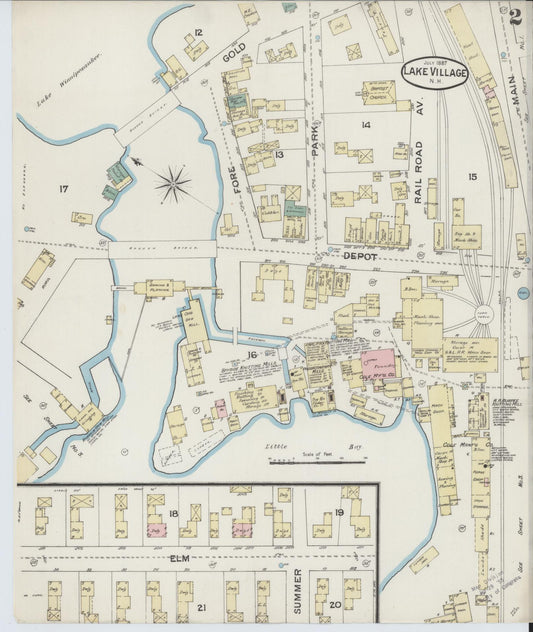 Sanborn Fire Insurance Map from Lake Village, Belknap County, New Hampshire (1887), Sheet #0002 - Historic Sanborn Fire Insurance Map Print, vintage old map wall art, antique decor, genealogy gift, New Hampshire New Hampshire map