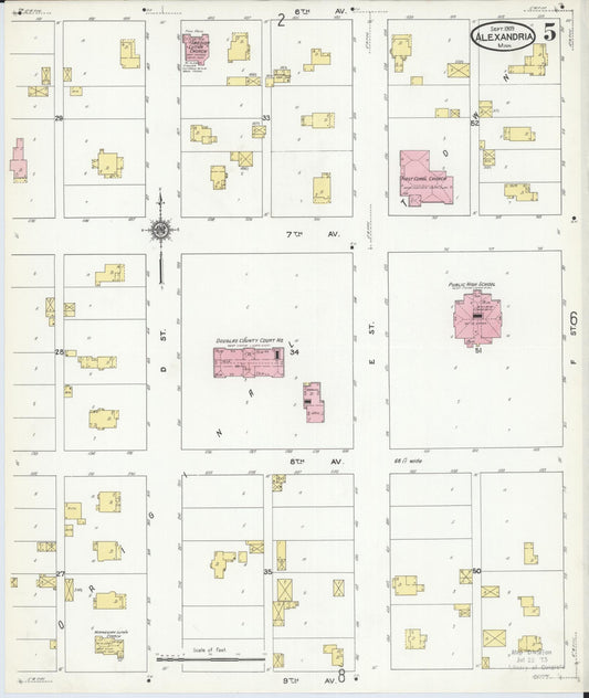 Sanborn Fire Insurance Map from Alexandria, Douglas County, Minnesota (1909), Sheet #0005 - Historic Sanborn Fire Insurance Map Print, vintage old map wall art, antique decor, genealogy gift, Minnesota Minnesota map