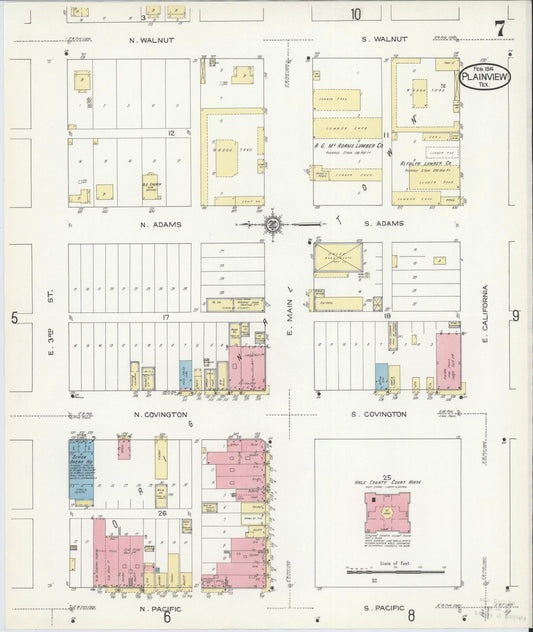 Sanborn Fire Insurance Map from Plainview, Hale County, Texas (1914), Sheet #0007 - Historic Sanborn Fire Insurance Map Print, vintage old map wall art, antique decor, genealogy gift, Texas Texas map