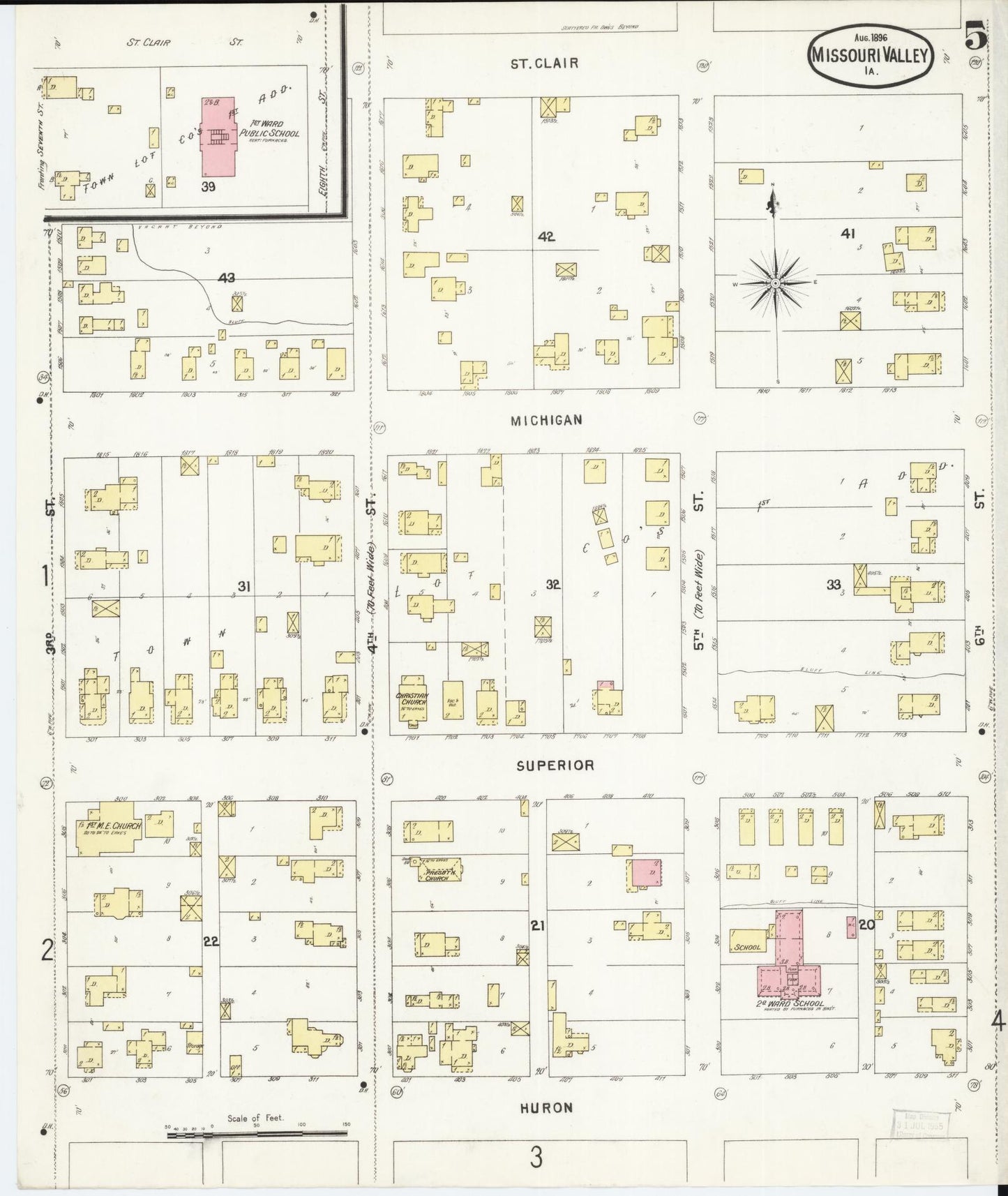 Sanborn Fire Insurance Map from Missouri Valley, Harrison County, Iowa (1896), Sheet #0005 - Historic Sanborn Fire Insurance Map Print, vintage old map wall art