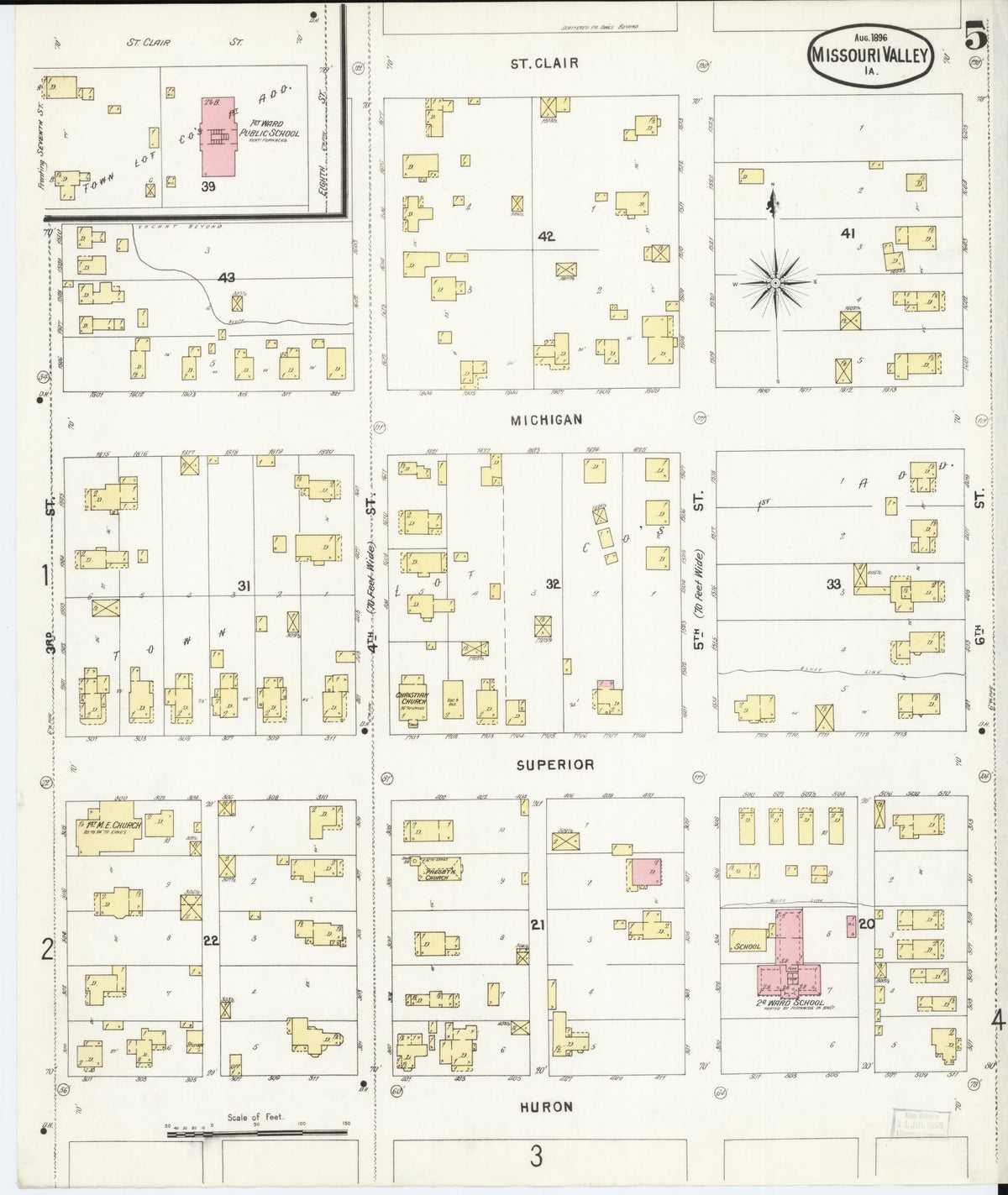 Sanborn Fire Insurance Map from Missouri Valley, Harrison County, Iowa (1896), Sheet #0005 - Historic Sanborn Fire Insurance Map Print, vintage old map wall art