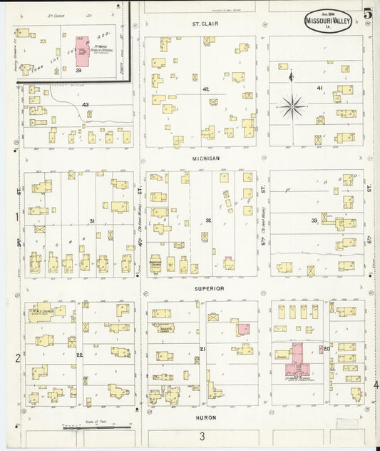Sanborn Fire Insurance Map from Missouri Valley, Harrison County, Iowa (1896), Sheet #0005 - Historic Sanborn Fire Insurance Map Print, vintage old map wall art