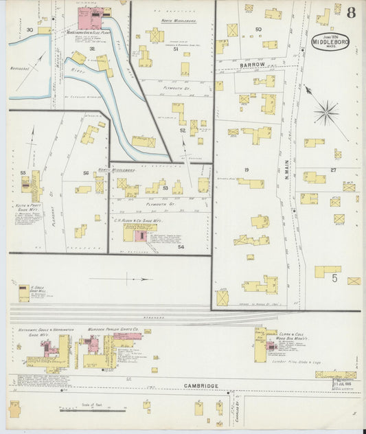 Sanborn Fire Insurance Map from Middleboro, Plymouth County, Massachusetts (1896), Sheet #0008 - Historic Sanborn Fire Insurance Map Print, vintage old map wall art, antique decor, genealogy gift, Massachusetts Massachusetts map