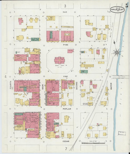 Sanborn Fire Insurance Map from Poplar Bluff, Butler County, Missouri (1901), Sheet #0005 - Complete Map Set gallery image, historic Sanborn map, vintage wall art, Missouri Missouri