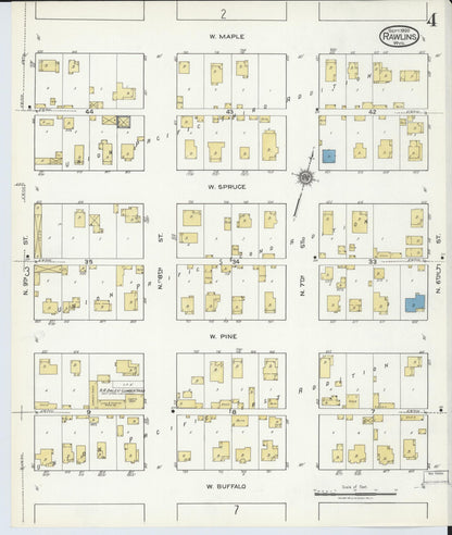 Sanborn Fire Insurance Map from Rawlins, Carbon County, Wyoming (1920), Sheet #0004 - Complete Map Set gallery image, historic Sanborn map, vintage wall art, Wyoming Wyoming
